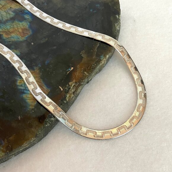 Sterling Silver 925 Italy Geometric Greek Key 6MM Herringbone Chain Necklace 16" - Picture 5 of 15